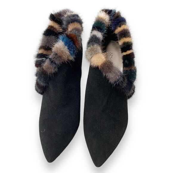 Donald J Pliner Renata  Black Suede Multicolor Fur-Trimmed Bootie Women’s Size 9 - Picture 4 of 13